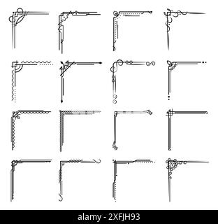 Ensemble de coins ornementaux en filigrane fleurit et de fines séparateurs sur fond blanc. Éléments vintage classiques, illustration vectorielle Illustration de Vecteur