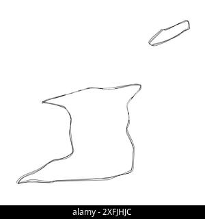 Carte simplifiée du pays de Trinité-et-Tobago non définisséTrinité-et-Tobago. Mince contour d'esquisse triple crayon isolé sur fond blanc. Icône vectorielle simple Illustration de Vecteur