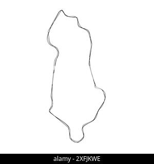 Albanie carte simplifiée du pays. Mince contour d'esquisse triple crayon isolé sur fond blanc. Icône vectorielle simple Illustration de Vecteur