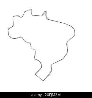 Carte simplifiée du Brésil. Mince contour d'esquisse triple crayon isolé sur fond blanc. Icône vectorielle simple Illustration de Vecteur