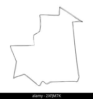 Mauritanie carte simplifiée du pays. Mince contour d'esquisse triple crayon isolé sur fond blanc. Icône vectorielle simple Illustration de Vecteur