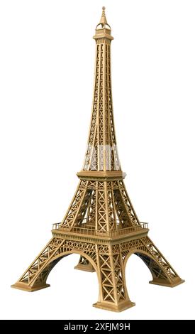 Tour Eiffel célèbre monument de paris france en couleur bronze doré isolé sur fond blanc. concept touristique français emblématique Banque D'Images