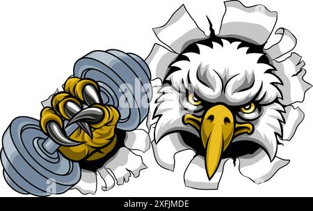 Eagle Hawk Bird levage de poids Dumbbell Gym Mascot Illustration de Vecteur