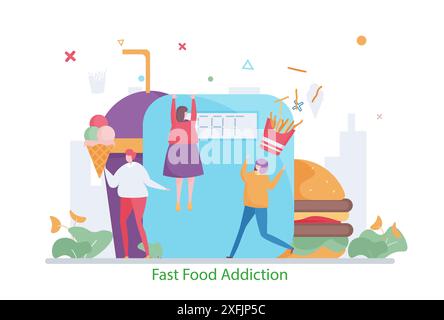 Concept de Fast Food Addiction, illustration vectorielle de conception plate, pour la conception graphique et web Illustration de Vecteur