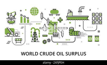 Concept mondial de surplus de pétrole brut, illustration vectorielle de conception de ligne mince plate moderne, pour la conception graphique et web Illustration de Vecteur