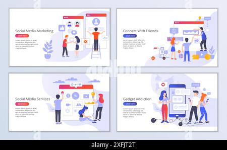Ensemble de modèles de sites Web de médias sociaux, illustration vectorielle plate moderne, pour la conception graphique et web Illustration de Vecteur