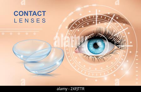 Lentilles d'yeux de contact avec Human Eye, illustration vectorielle réaliste gros plan Illustration de Vecteur