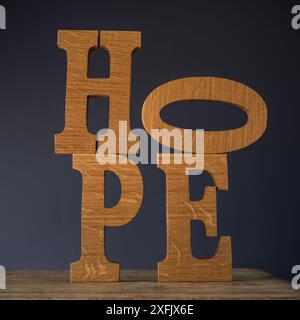 LETTRES EN BOIS D'ESPOIR EN CHÊNE ÉPELANT LE MOT ESPOIR Banque D'Images