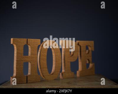 LETTRES EN BOIS D'ESPOIR EN CHÊNE ÉPELANT LE MOT ESPOIR Banque D'Images