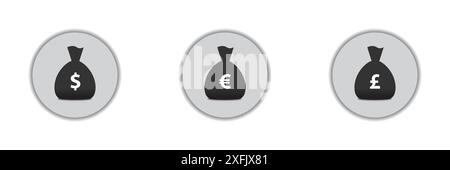 Sacs d'argent avec symboles de devise. Illustration vectorielle plate. Illustration de Vecteur