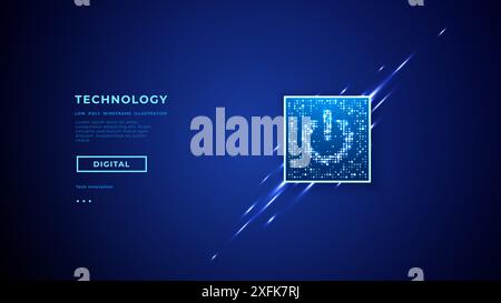 Un bouton d'alimentation sur un semi-conducteur numérique. Puce AI avec icône de puissance Illustration de Vecteur