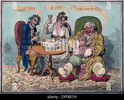 Punch cures the goutte : a satirical Etching de James Gillray dépeignant un groupe de personnes buvant du Punch comme remède pour diverses maladies Banque D'Images