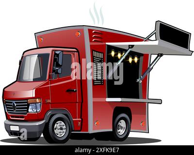 Camion de nourriture de dessin animé isolé sur fond blanc. Format vectoriel EPS-10 disponible avec effets de transparence pour recolorer en un clic Illustration de Vecteur