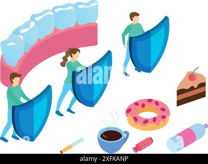 Dents saines - concept de soins dentaires sur un fond transparent, illustration vectorielle de conception plate isométrique Illustration de Vecteur