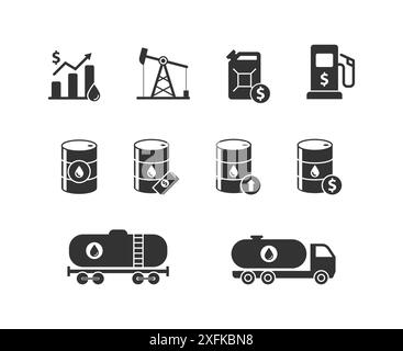 Icônes d'huile définies. Croissance du prix du pétrole. Crise de carburant. Illustration vectorielle plate. Illustration de Vecteur