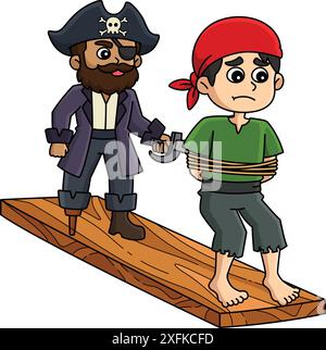 Pirate Walking the Plank Cartoon Colored Clipart Illustration de Vecteur