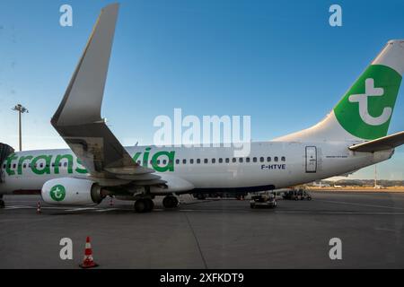 Marseille, France. 02 juillet 2024. Un avion Transavia sur la piste de l'aéroport Marseille Provence de Marignane, France, le 2 juillet 2024. Photo de Laurent Coust/ABACAPRESS. COM Credit : Abaca Press/Alamy Live News Banque D'Images