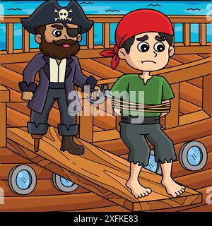 Pirate Walking the Plank Colored Cartoon Illustration de Vecteur