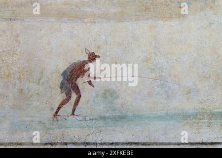 Fresque du Grand Columbarium de Villa Doria Pamphili. Détail avec pêcheur. Rome, Italie Banque D'Images