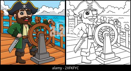 Illustration de la page de coloration du volant pirate Illustration de Vecteur