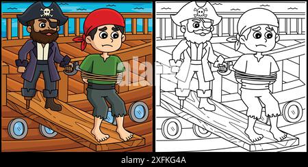 Pirate Walking the Plank Coloring illustration Illustration de Vecteur