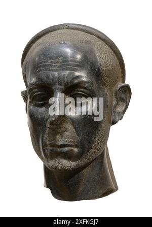 Tête d'homme barbu. Période ptolémaïque (seconde moitié du IIe siècle av. J.-C.). Diorite noire. De l'Egypte Banque D'Images