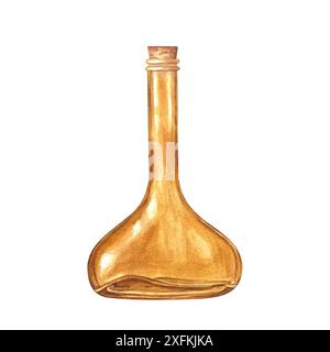 Bouteille antique élégante avec liège en bois. Accessoire de pharmacie pour gouttes médicinales, mélanges, sirops. Verre brun avec bouchon. Gabarit pour aromathérapie Banque D'Images