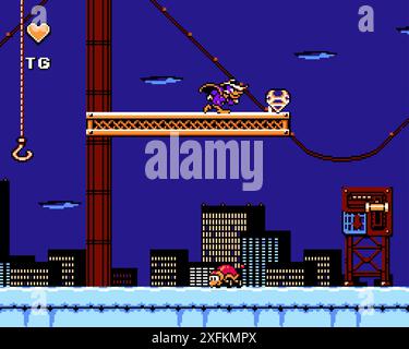 Kiev, Ukraine - 06 décembre 2021 : Art of Darkwing Duck jeu vidéo classique, illustration vectorielle de conception de pixels. Darkwing Duck est un jeu de plate-forme basé sur Illustration de Vecteur