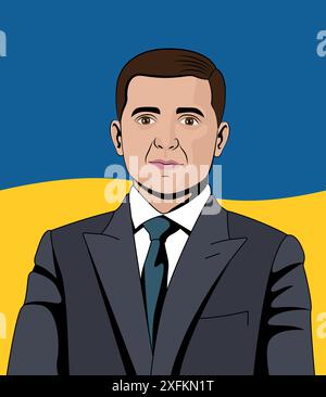 Kiyv, Ukraine - 30 mars 2022 : illustration du président ukrainien, Volodymyr Zelensky. Illustration vectorielle syle de dessin animé Illustration de Vecteur