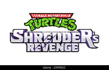 Kiev, Ukraine - juin 05, 2022 : logotype original de Teenage mutant Ninja Turtles Shredder's Revenge jeu vidéo moderne dans la conception de pixel classique 16 bits, Illustration de Vecteur