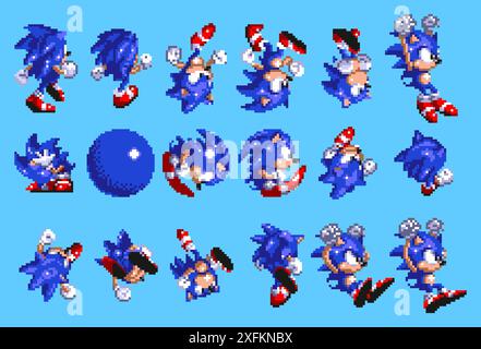 Kiev, Ukraine - 21 janvier 2021 : Set 1 de Sonic Moves, art du jeu vidéo classique Sonic The Hedgehog 3, illustration vectorielle de conception de pixels. Sonique le He Illustration de Vecteur