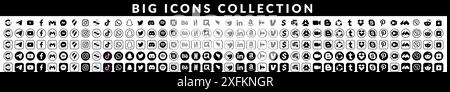 Grand ensemble d'un noir populaire médias sociaux et d'autres icônes d'applications sous différentes formes, telles que : Google, Telegram, Youtube, Facebook et autres, vecteur illus Illustration de Vecteur
