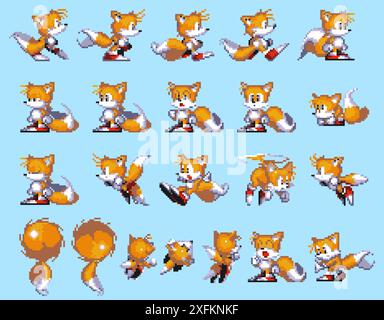 Kiev, Ukraine - janvier 21, 2021 : Set of Fox Moves, art du jeu vidéo classique Sonic The Hedgehog 3, illustration vectorielle de conception de pixels. Sonic le Hedgeh Illustration de Vecteur