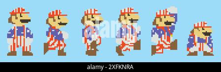 Kiev, Ukraine - 12 avril 2023 : ensemble de Mario Moves du jeu vidéo Super Mario Odyssey. Art du pixel Mario en costume de Golf. Super Mario Odyssey est un plat Illustration de Vecteur