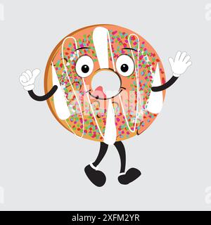 Mascotte Donut, illustration vectorielle rétro style dessin animé vintage, mascotte Donut, illustration vectorielle rétro style dessin animé vintage Illustration de Vecteur