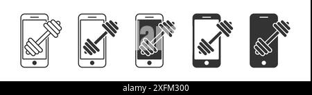 Téléphone avec haltère. Icône glyphe d'entraînement en ligne. Illustration vectorielle plate Illustration de Vecteur