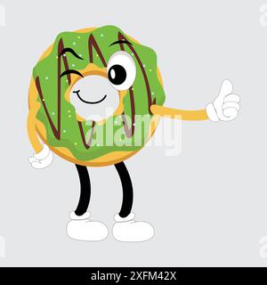 Mascotte Donut, illustration vectorielle rétro style dessin animé vintage, mascotte Donut, illustration vectorielle rétro style dessin animé vintage Illustration de Vecteur
