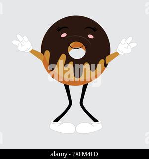 Mascotte Donut, illustration vectorielle rétro style dessin animé vintage, mascotte Donut, illustration vectorielle rétro style dessin animé vintage Illustration de Vecteur