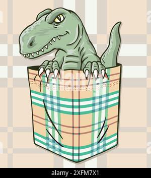 Illustration vectorielle de dinosaure à l'intérieur d'une poche. Style de dessin animé compris ​ Illustration de Vecteur