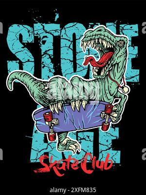 Illustration vectorielle dans le style de dessin animé de dinosaure chevauchant un skateboard. Illustration de Vecteur