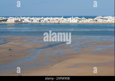 Sur, une ville à la côte d'Oman, avec des bancs de sable et des vasières tidales, Sultanat d'Oman, février. Banque D'Images