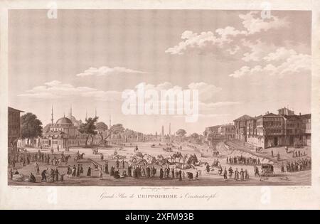 L'histoire de l'Empire Ottoman. Grand espace de l'Hippodrome de Constantinople. Gravure du 19ème siècle. Banque D'Images