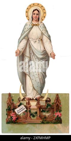 Imagen religiosa troquelada de la Virgen Milagrosa. Impresa en Alemania. años 1900. Banque D'Images