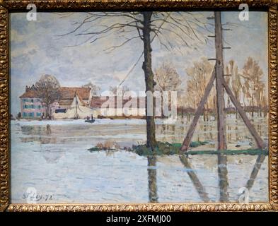 Alfred Sisley (1839-1899), le bac de l'Île de la Loge, Port-Marly, inondation, 1872, exposition au musée, Paris 1874 inventer l'impressionnisme, Musée d'Orsay, Paris, France. Banque D'Images