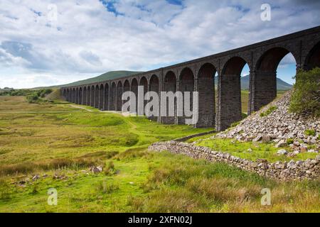 Ribblehead Viaduct, Ribble Valley, Ribblehead, Yorkshire Dales National Park, Angleterre, Royaume-Uni, juillet. Banque D'Images