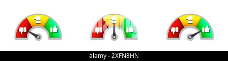 Ensemble de compteurs de vitesse de mesure colorés avec des icônes Like et Dislike. Eléments de jauge infographique. Illustration vectorielle plate Illustration de Vecteur