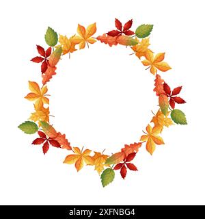 Cadre d'automne en forme de cercle sur fond isolé blanc. Feuilles. vecteur Illustration de Vecteur