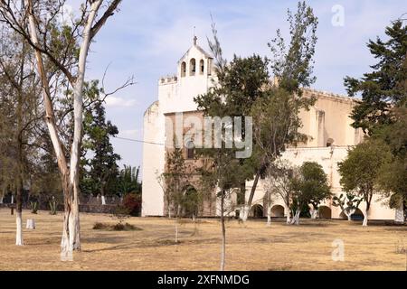 Monastère de San Agustin, extérieur de l'église Augustin du XVIe siècle, Acolman, Mexique. Banque D'Images