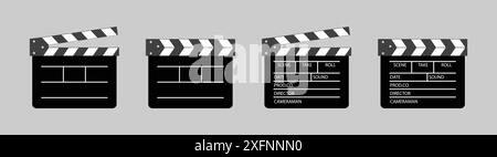 Jeu d'icônes de vecteur de tableau de clapper. Panneau de claquage de film ouvert et fermé. Film, cinéma, concept de symbole de film. Director Clapboard. Réalisation de films. Illustration de Vecteur