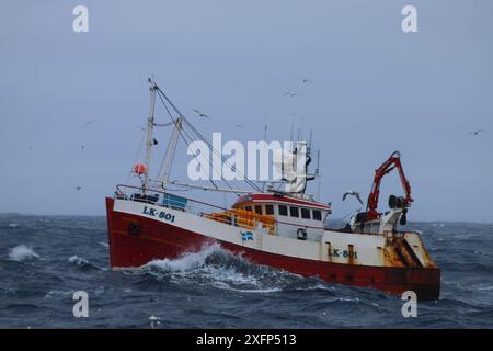 Navire de pêche 'Devotion' chalutage pour Monkfish à l'ouest des îles Shetland, Écosse, Royaume-Uni, mars 2016. Banque D'Images